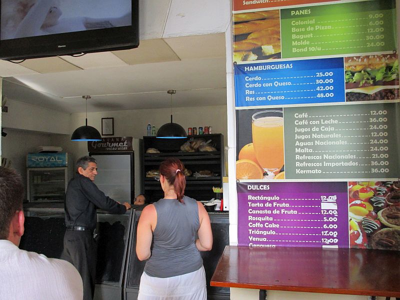The menu at Chef Pepes snack bar is in local pesos